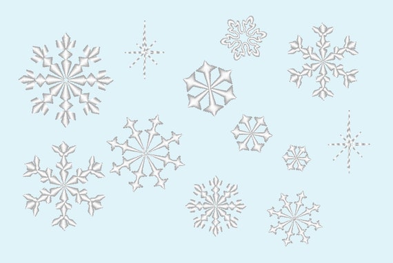 machine embroidery designs set assorted sizes mini delicate frozen snow snowflakes 5 Snowflakes and 1 blingsparkle