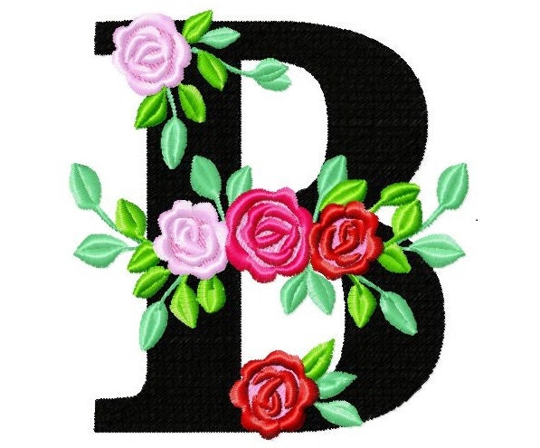roses floral individual letter b garden flag monogram roses crown flowers flower font machine embroidery design 2 3 4 5 6 7 8 in