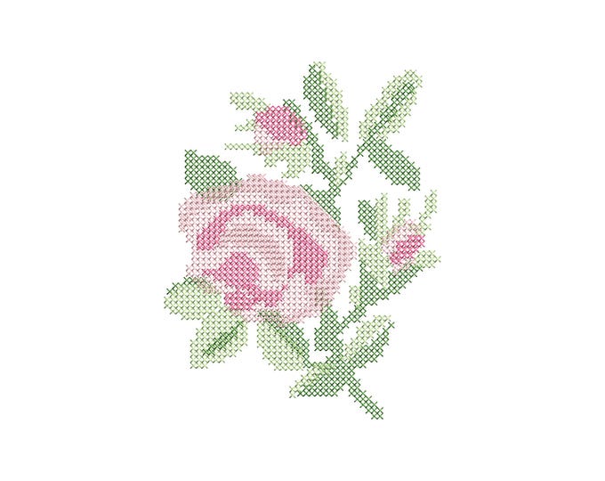 Cross stitch small Rose flower bouquet floral Peony branch machine embroidery designs assorted sizes 4 up to 8 inch sweet home garden design