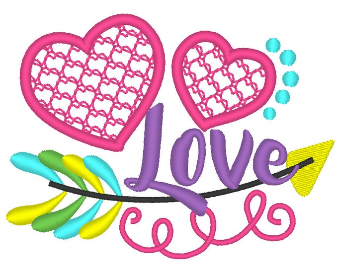 love hearts arrow wild valentine hearts -  machine embroidery  applique designs - 4x4, 5x7 assorted sizes