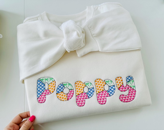 Patchwork FONT awesome patterned and outline alphabet monogram letters folk machine embroidery designs sizes 1.8 up to 4.2 inch sweet farm