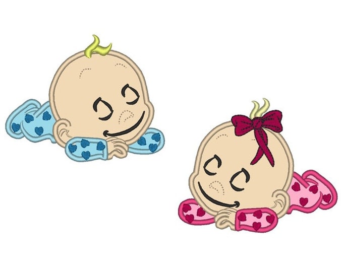 Baby Girl and Baby Boy sleeping newborn machine embroidery design, applique and fill stitch designs sizes 3, 4, 5, 6 inches INSTANT DOWNLOAD