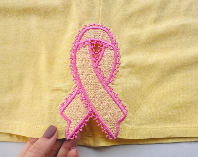 Cancer Ribbon Bow Applique side Bow machine embroidery designs thin narrow ribbon in 5 to 7 inches t-shirt sweatshirt seam side bow