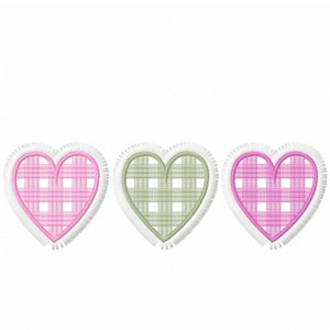 Gingham Tartan Valentine triple hearts in a row three awesome hearts Fringed fluffy Heart fringe ITH in the hoop machine embroidery designs image 4