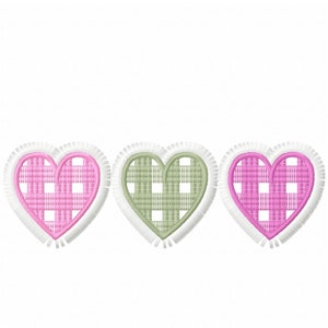 Gingham Tartan Valentine triple hearts in a row three awesome hearts Fringed fluffy Heart fringe ITH in the hoop machine embroidery designs image 3