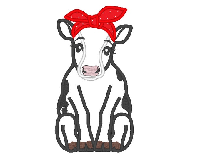 Cow cow heifer, cow applique with bandanna handkerchief - machine embroidery applique designs - multiple sizes for hoops 5x7 6x10