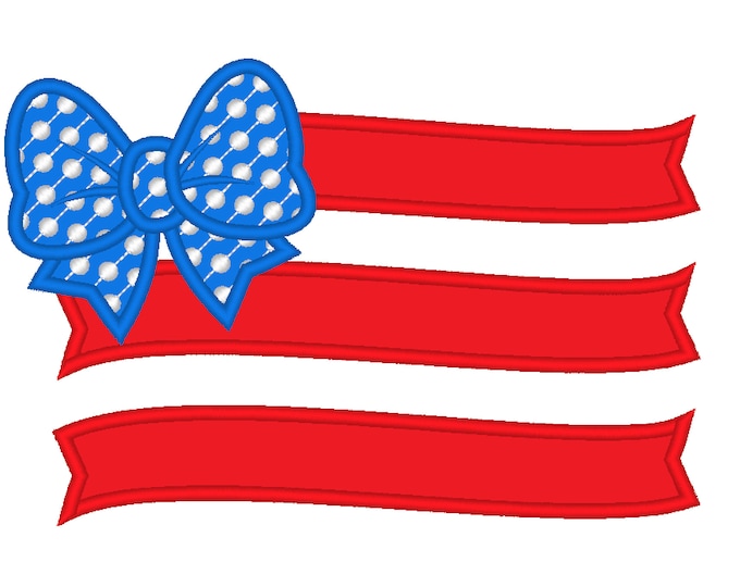 Polka dot bow patriotic flag stars and stripes flag  machine embroidery applique design, 4x4 5x7 6x10 INSTANT DOWNLOAD