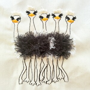 Fringed fluffy flock of 5 ostriches group of ostriches machine embroidery designs for hoop 5x7 6x10 awesome fringe ostrich in the hoop ITH image 4