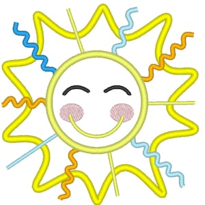 Jongen Ric Rac Trim zonneschijn, zon stoffen, zomer machineborduurwerk stoffen ontwerp lachende zon, strand, zomer, lente 4 x 4, 5 x 7, 6 x 10