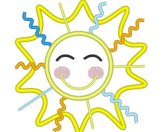 Boy Ric Rac  Trim Sunshine, Sun applique, Summer Machine Embroidery Applique design Smiling Sun, Beach, Summer, Spring  4x4, 5x7, 6x10
