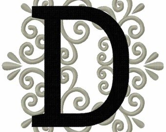 Regal royal classic Letter D garden flag monogram lace swirl  block font machine embroidery design monogram 4, 5, 6 and 8 in