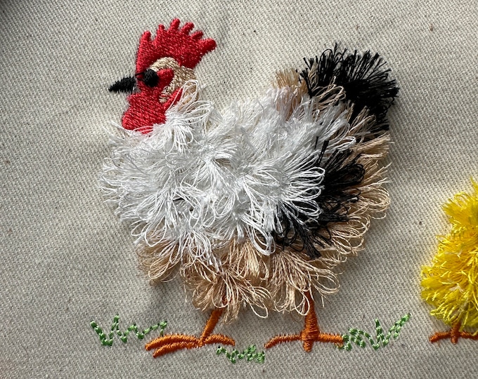 Rooster fringed fluffy chenille farm bird small machine embroidery designs awesome fringe fur chicken Rooster design fringe in the hoop