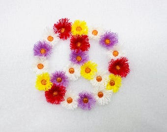 Fringed Floral Peace Sign Fluffy Fringe chenille daisy flower machine embroidery designs multiple sizes