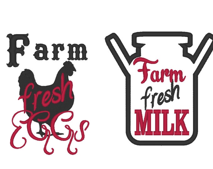 Farm Fresh Eggs and fresh Milk - Kitchen cute quotes - machine embroidery designs - 4x4, 5x7  INSTANT DOWNLOAD mini set, two kitchen towels