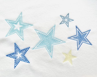 Stars pearl stitch outline Star SET of 6 types machine embroidery designs many sizes 1.5 up to 5 inch combine and stitch kids baby design
