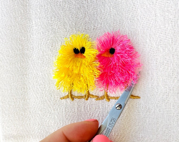 Chicks machine embroidery designs Fringe Chick fringed fluffy chenille farm bird small baby chicken awesome fringe fur design kids shirt