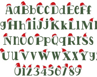 Christmas Font with Santa Hat alphabet machine embroidery designs awesome monogram alphabet letters fill stitch Festive Font 1.2 up to 3inch