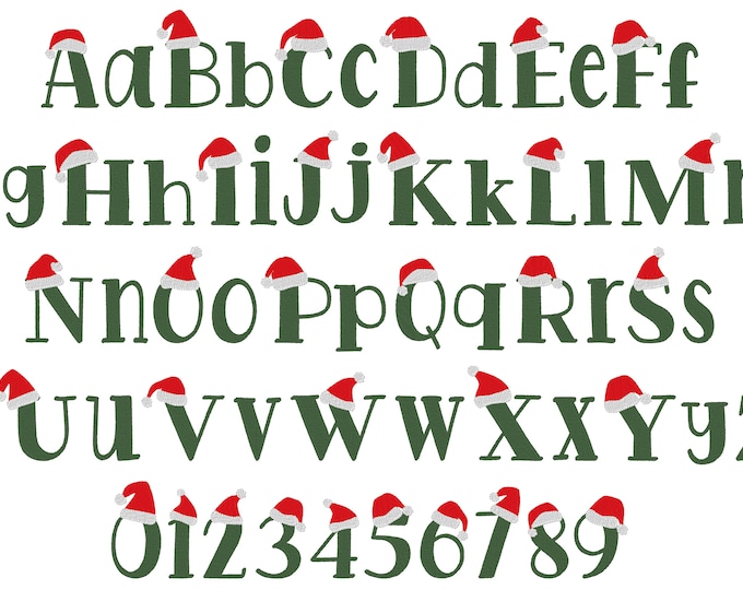 Christmas Font with Santa Hat alphabet machine embroidery designs awesome monogram alphabet letters fill stitch Festive Font 1.2 up to 3inch