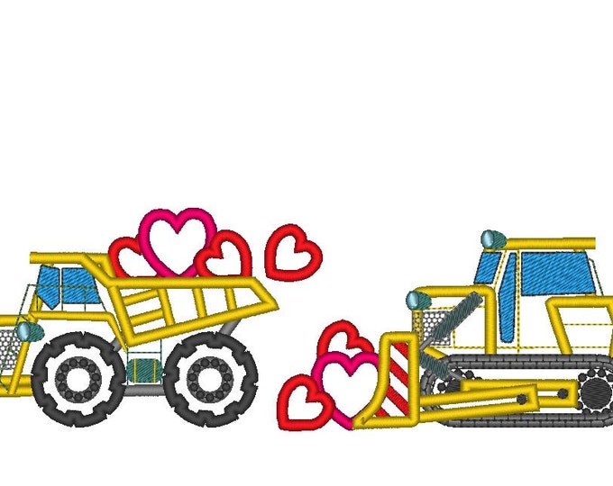 Valentine Dump Truck and Tractor - machine embroidery applique and filled designs INSTANT DOWNLOAD 4x4 and 5x7