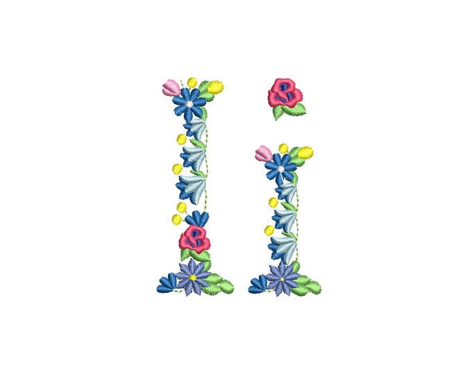 Meadow Bluebell Rose Floral letter I and i monogram flowers flower flowered machine embroidery designs 2, 3 and 4 inches
