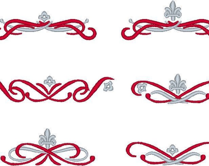 Set of 6 damasks Font Monogram Frame Border decoration lily Fleur de Lis machine embroidery designs for hoop 4x4, 5x7 INSTANT DOWNLOAD