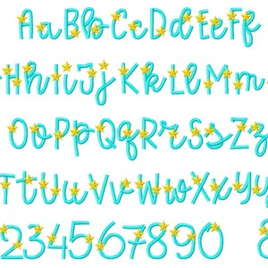 Estrellas Puntada satinada línea delgada Starred FONT diseños de bordado de máquina en una variedad de tamaños mini letras del alfabeto de fuente de escritura manuscrita niños BX