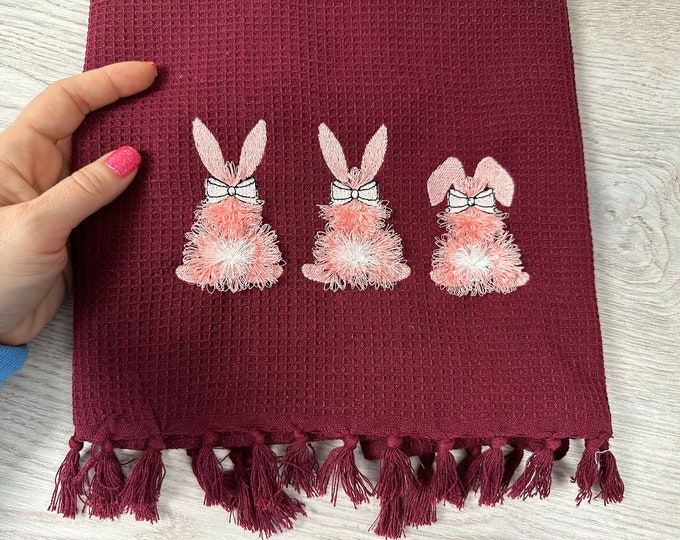 Fringed Easter Bunnie with bow SET of 2 fluffy Bunnies Machine Embroidery designs bunny 2 types download in the hoop kids romper design
