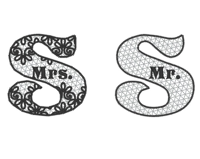 Lace Mrs and Mr Monogramming set, lacy monogram letters and mini font machine embroidery designs great for wedding gift INSTANT DOWNLOAD