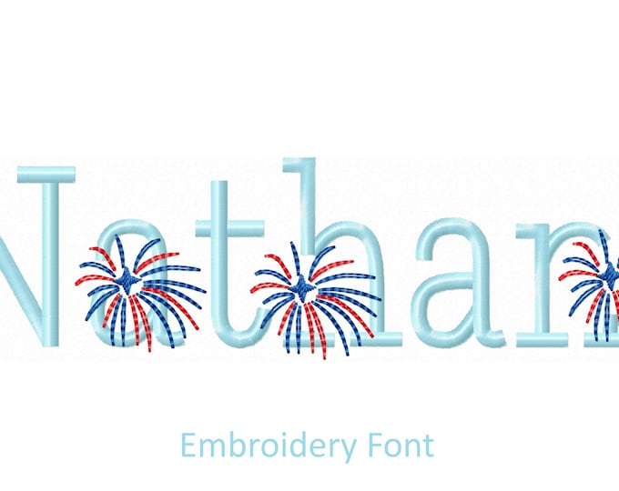 Fireworks 4th July Independence day patriotic bundle satin stitch 3 fonts bundle  machine embroidery designs monogram 1", 1.25", 1.5", 2" BX