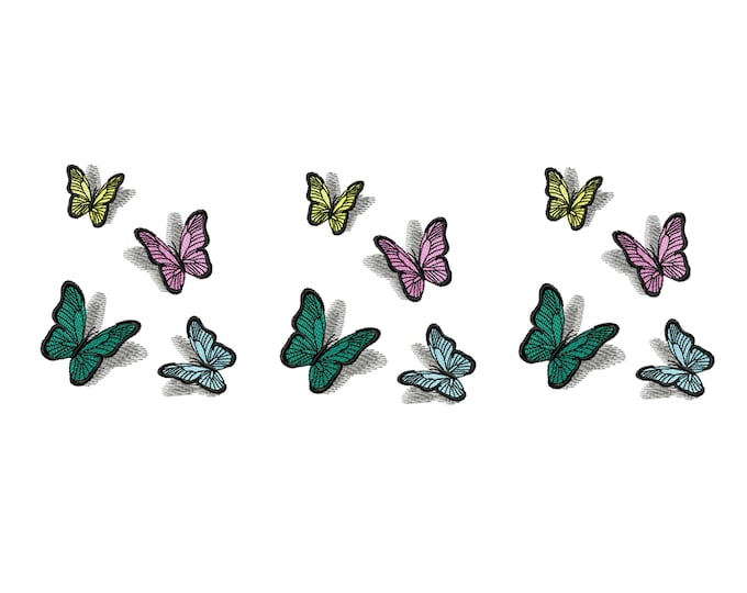 Border 4 Realistic small mini Butterflies Dimensional, 3D shadow Butterflies embroidery design Endless row Awesome embroidery designs