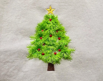 Fringed fluffy Festive Christmas Tree fringe simply ITH in the hoop chenille woodland spruce machine embroidery designs sizes 4 up to 6in