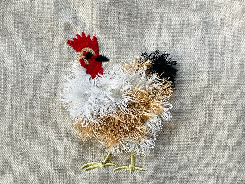 Cute fluffy Chicken fringed fur chenille farm bird small machine embroidery designs fringe in the hoop ITH project awesome chicken chick image 3