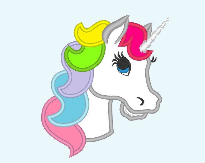 Unicorn head applique  - machine embroidery designs applique Rainbow unicorn embroidery - Rainbow unicorn pretty head face INSTANT DOWNLOAD