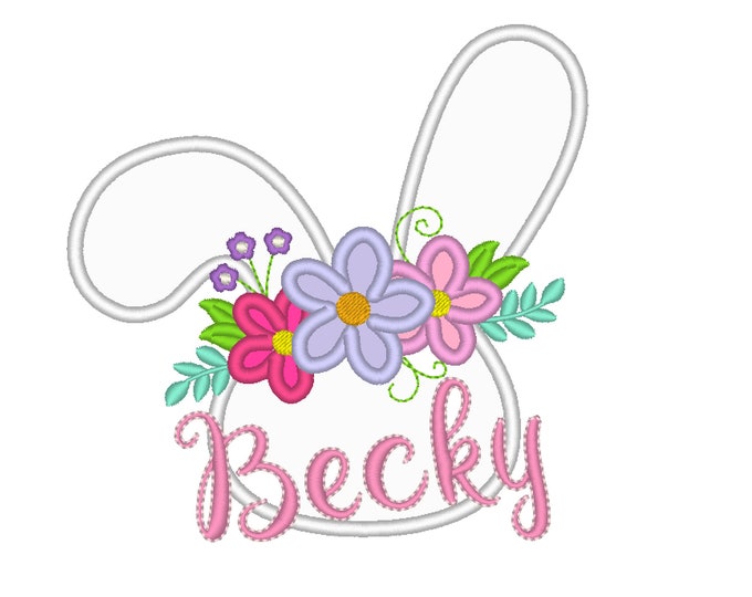 Easter bunny embroidery design, Easter monogram bunny applique, bunny with flower girl bunny floral crown bunny head INSTANT DOWNLOAD