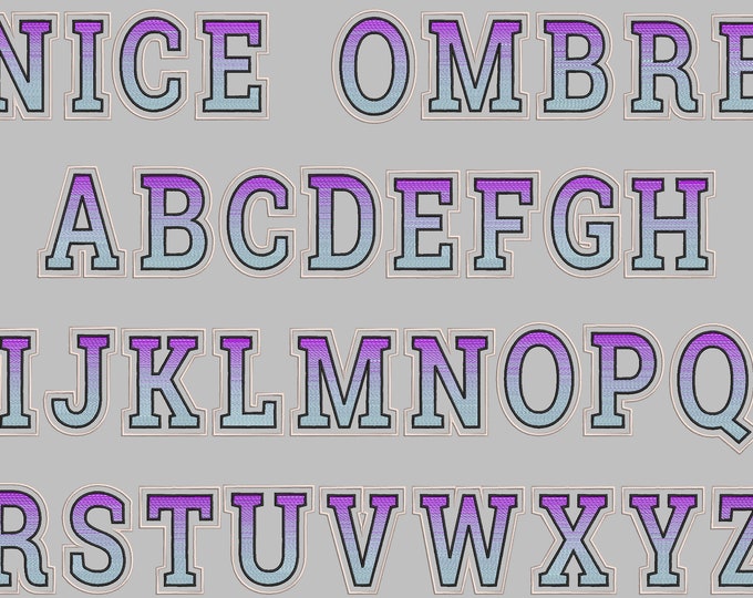 Rainbow Iridescent 2 Color Monogram varsity sport block FONT alphabet letters machine embroidery designs gradient ombre  BX also