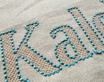Puff bean Font machine embroidery designs assorted mini sizes Block type font puff bean stitch outline and crisscross fill alphabet letters