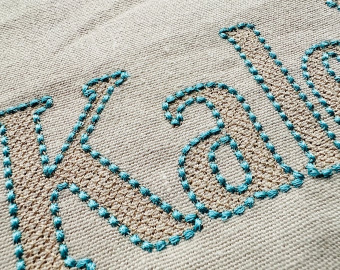 Puff bean Font machine embroidery designs assorted mini sizes Block type font puff bean stitch outline and crisscross fill alphabet letters