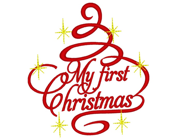 My First Christmas baby Christmas tree curly swirl sparkle stars machine embroidery designs hoop 4x4 and 5x7 adorn silhouette monogram style