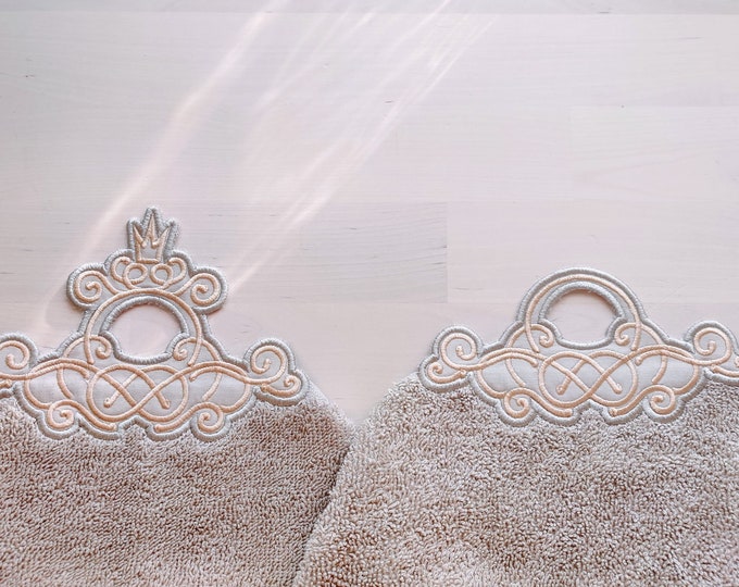 Elegant towel hanging hole, towel topper In The Hoop machine embroidery designs for hoop 4x4, 5x7 ITH project bathroom terry towel hanger