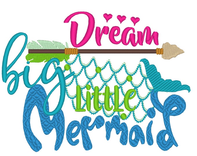 DREAM big little Mermaid Embroidery designs 4x4 5x7 mermaid thing, summer, beach embroidery, summer vacation, mermaid embroidery,