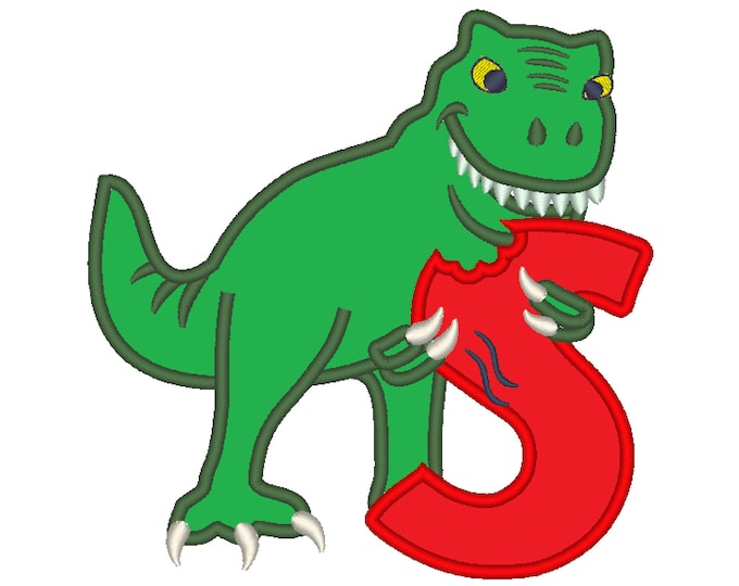 T-rex dinosaur Birthday only one LETTER S machine embroidery Birthday outfit designs - for hoops 4x4, 5x7, 6x10  INSTANT DOWNLOAD