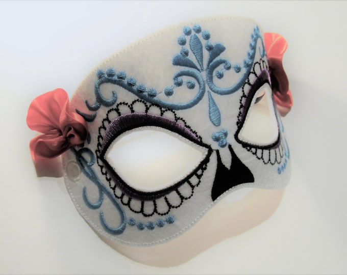 Calaca embroidery feltie mask Calavera sugar skull mask machine embroidery designs ITH in the hoop 5x7, 6x10 sizes for kids, adult