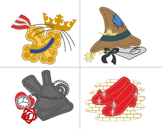 The Wonderful Wizard of Oz friends nursery set of 4 Applique Scarecrow Tinman Lion Dorothy machine embroidery designs sizes for hoop 4x4 5x7