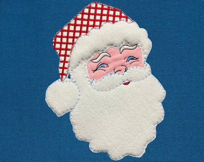 Quick light stitch Santa Claus raggedy edge Applique machine embroidery designs Christmas Santa head plaid gingham hat for hoop 4x4 5x7 6x10