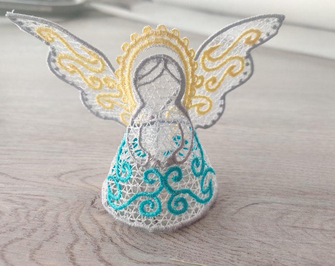 Precious Angel Easy 3D three-dimensional Christmas FSL Free standing lace machine embroidery design in the hoop ITH embroidery 4x4, 5x7