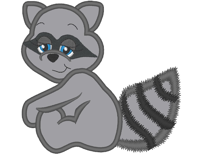 Cute Raccoon -  machine embroidery applique designs - 4x4, 5x7, 6x10  INSTANT DOWNLOAD