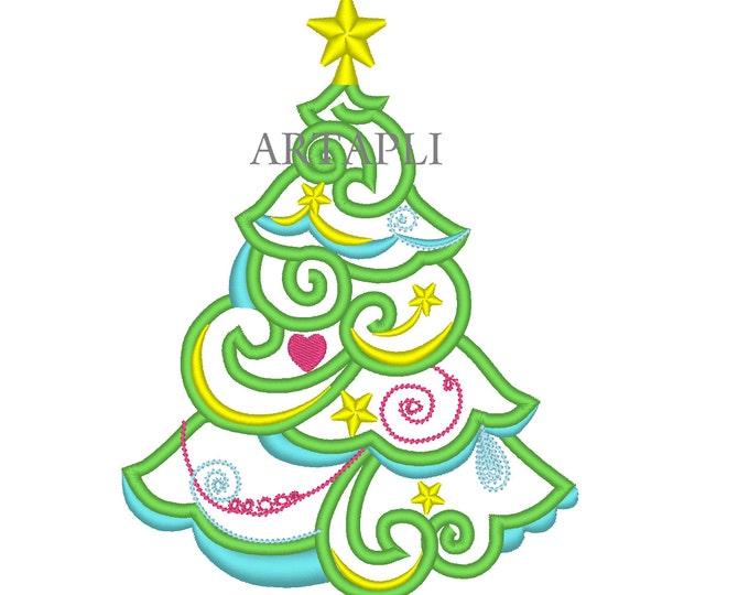 Miss Magic Christmas tree - machine embroidery applique designs and fill stitch design - 4x4, 5x7, 6x10 INSTANT DOWNLOAD