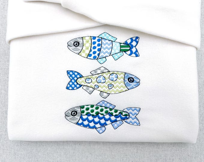 Patchwork Fish SET of 3 cute patterned Fish outline kids baby nautical Fisher Fisherman machine embroidery designs sizes 4 up to 9 inch