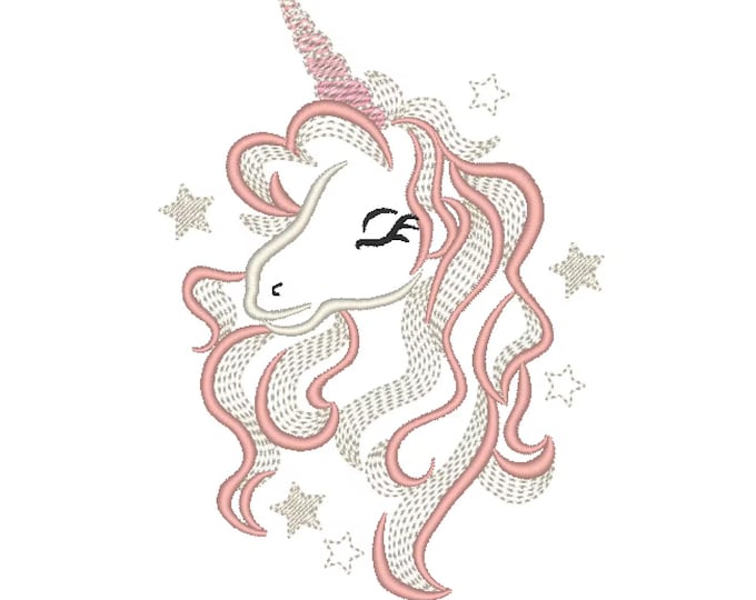 Light stitch Shooting swirly stars Unicorn head and sparkling star machine embroidery designs unicorn face multiple sizes