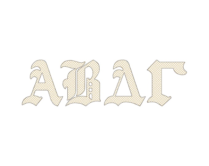 Old Fashioned Style Greek FONT gorgeous alphabet HTV glitter vinyl monogram letters machine embroidery designs sizes 2.5 up to 6.3 inches BX